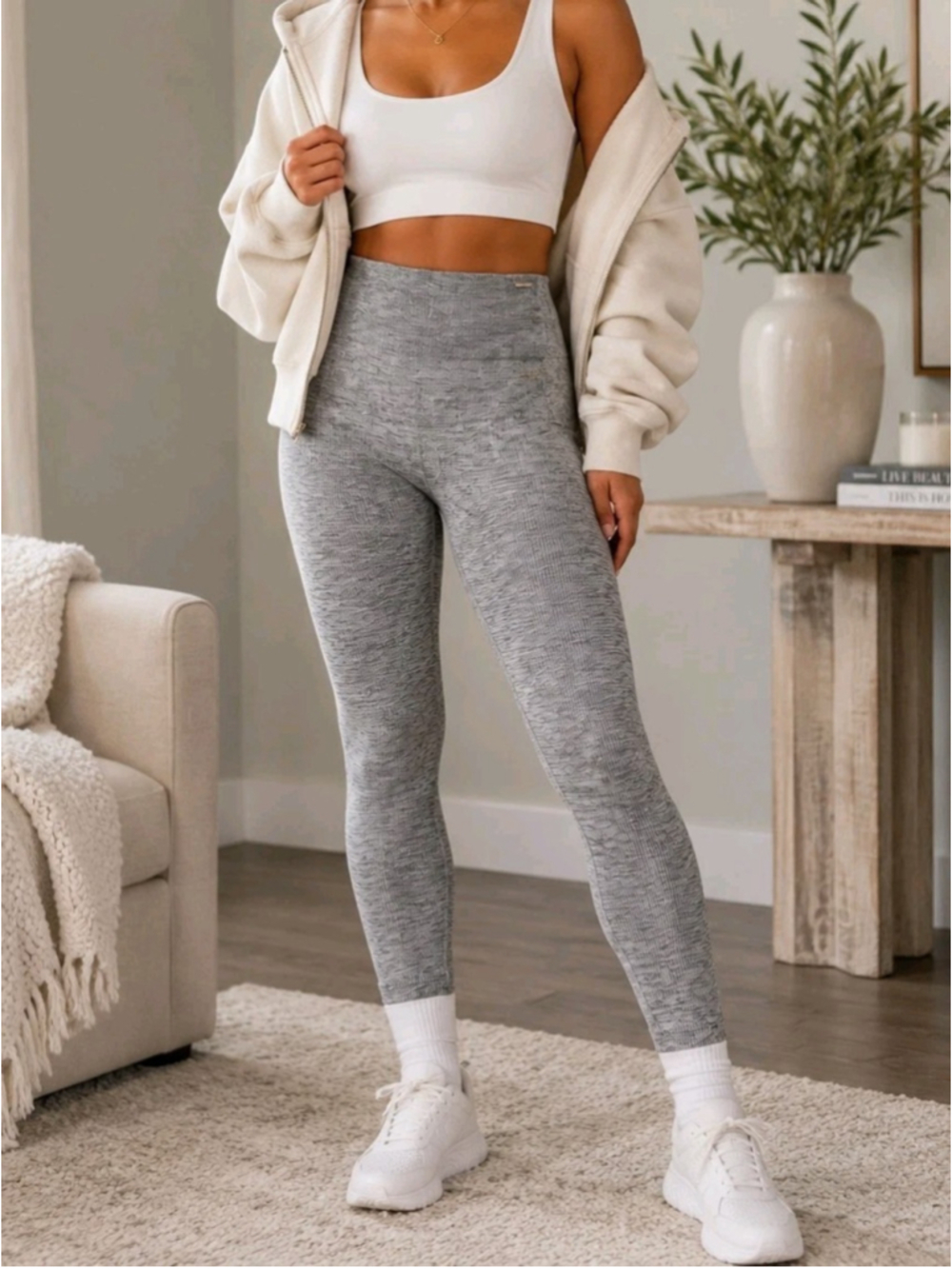 Savage X Fenty By Rhianna Seamless Ribbed High Rise Leggings Light Gray Sz L Gym